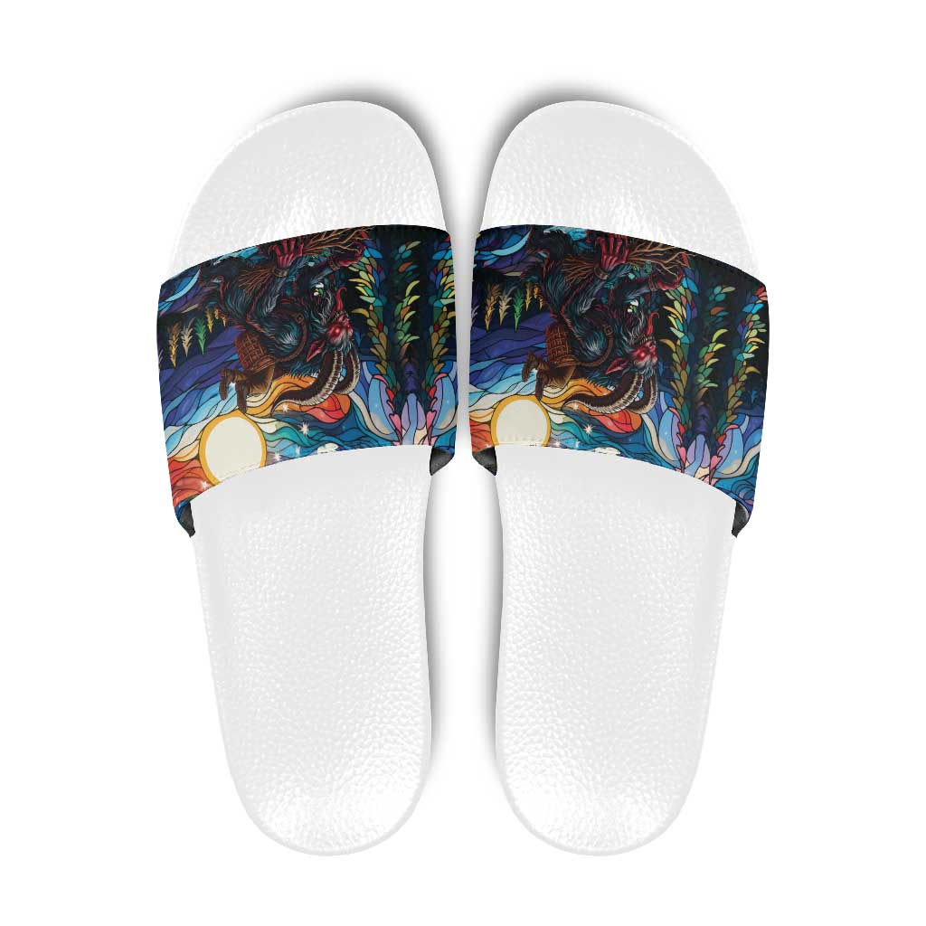 Stained Glass Krampus Slide Sandals Folklore Horror Art - Wonder Print Shop