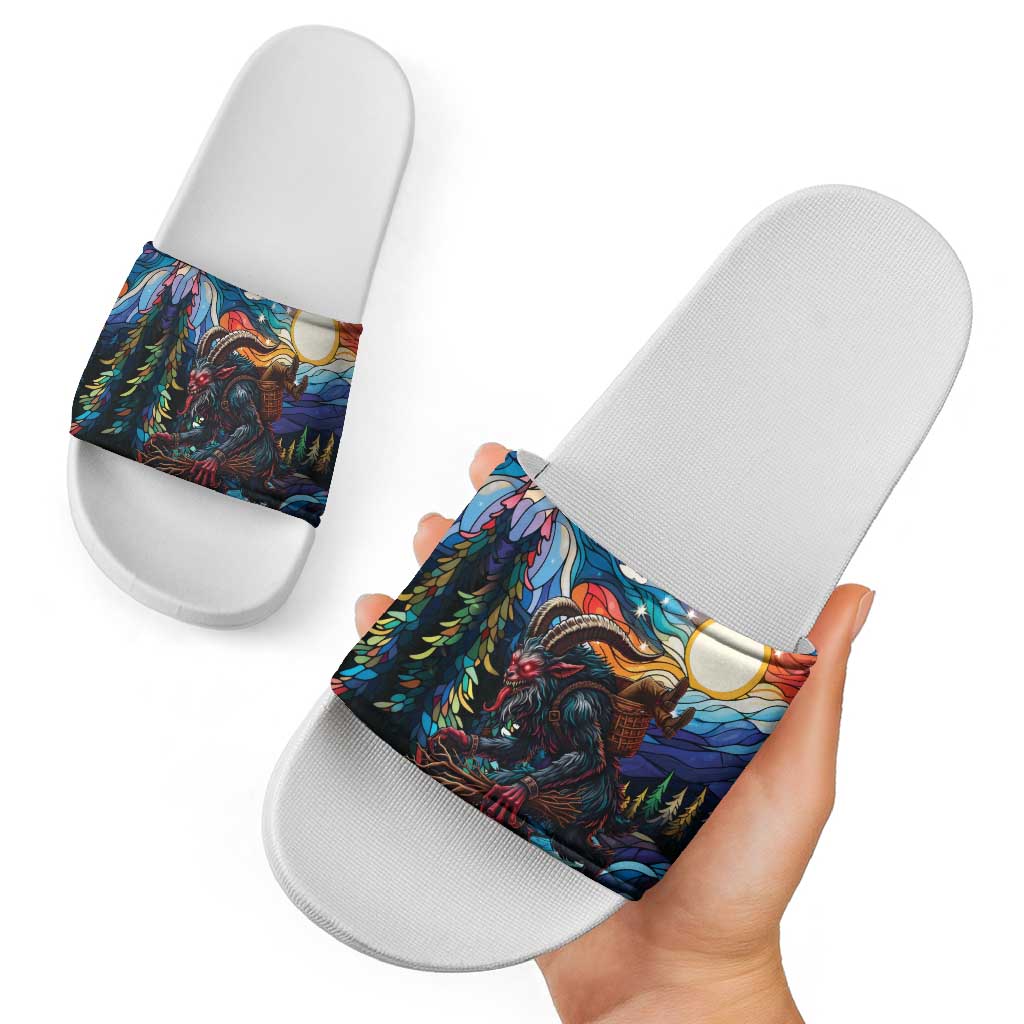 Stained Glass Krampus Slide Sandals Folklore Horror Art - Wonder Print Shop