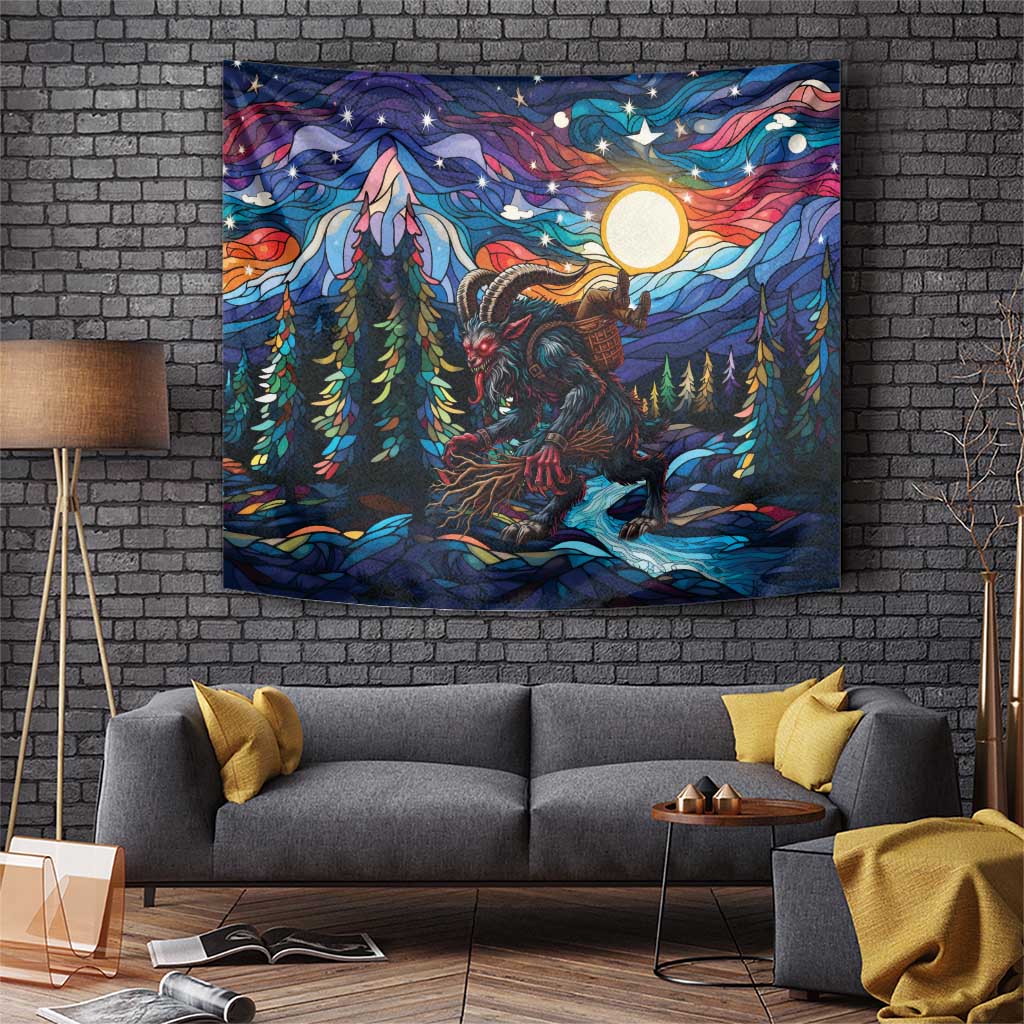 Stained Glass Krampus Tapestry Folklore Horror Art - Wonder Print Shop