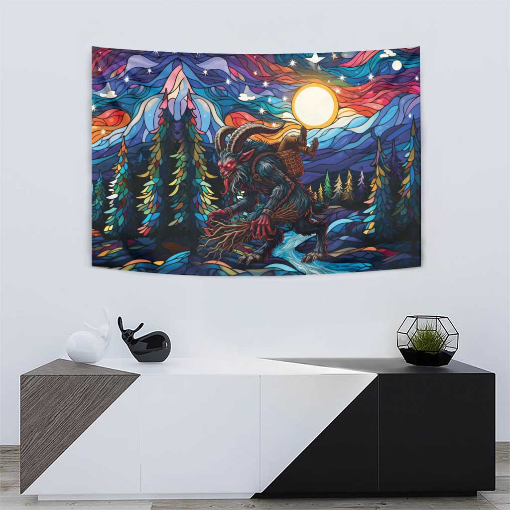 Stained Glass Krampus Tapestry Folklore Horror Art - Wonder Print Shop
