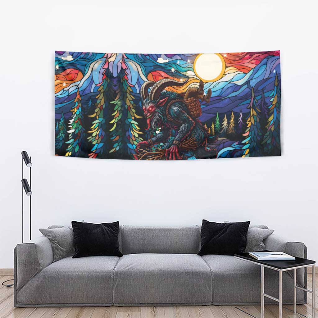 Stained Glass Krampus Tapestry Folklore Horror Art - Wonder Print Shop