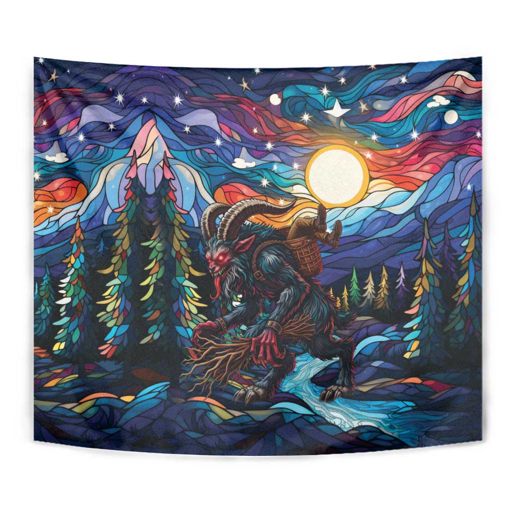 Stained Glass Krampus Tapestry Folklore Horror Art - Wonder Print Shop