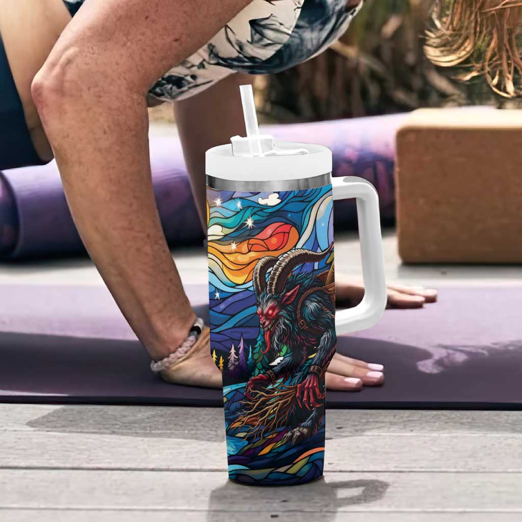 Stained Glass Krampus Tumbler With Handle Folklore Horror Art - Wonder Print Shop