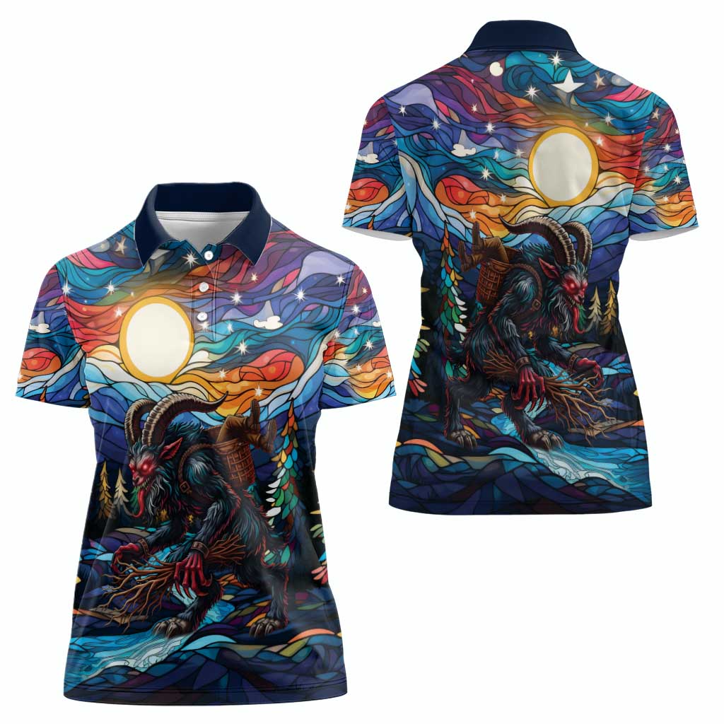 Stained Glass Krampus Women Polo Shirt Folklore Horror Art - Wonder Print Shop