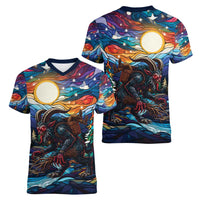 Stained Glass Krampus Women V-Neck T-Shirt Folklore Horror Art - Wonder Print Shop