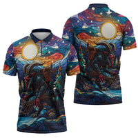 Stained Glass Krampus Zipper Polo Shirt Folklore Horror Art - Wonder Print Shop