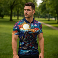 Stained Glass Krampus Zipper Polo Shirt Folklore Horror Art - Wonder Print Shop