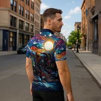 Stained Glass Krampus Zipper Polo Shirt Folklore Horror Art - Wonder Print Shop