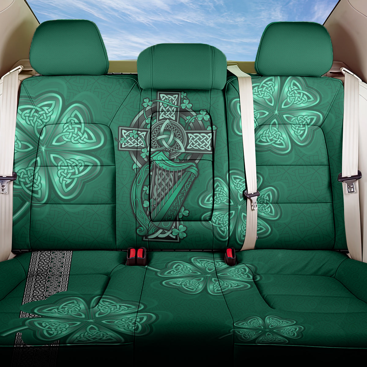 Irish Celtic Cross and Harp with Ireland Shamrock Personalized Back Car Seat Cover LT9 - Wonder Print Shop