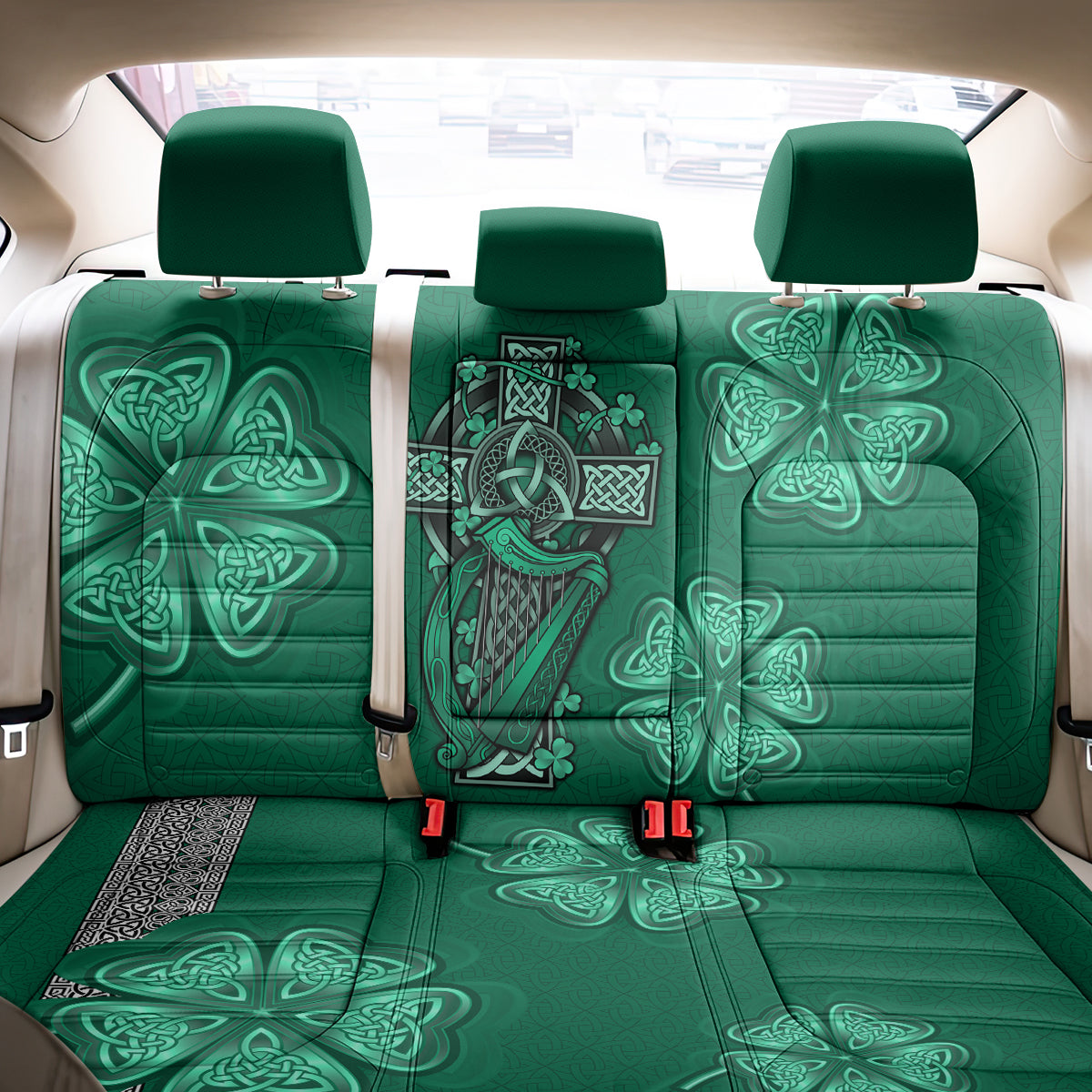 Irish Celtic Cross and Harp with Ireland Shamrock Personalized Back Car Seat Cover LT9 - Wonder Print Shop