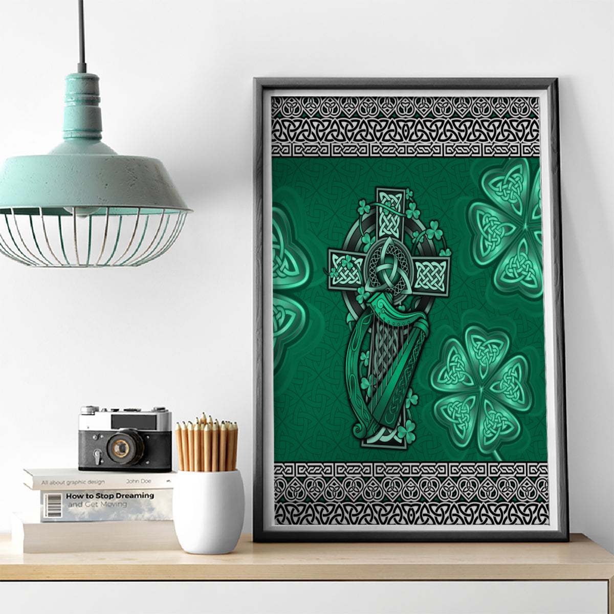 Irish Celtic Cross and Harp with Ireland Shamrock Personalized Canvas Wall Art LT9 - Wonder Print Shop