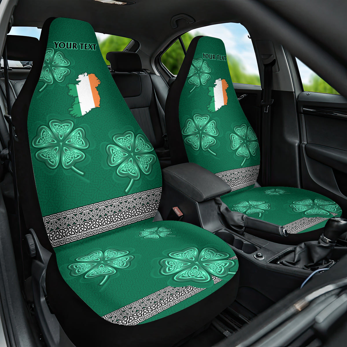 Irish Celtic Cross and Harp with Ireland Shamrock Personalized Car Seat Cover LT9 - Wonder Print Shop