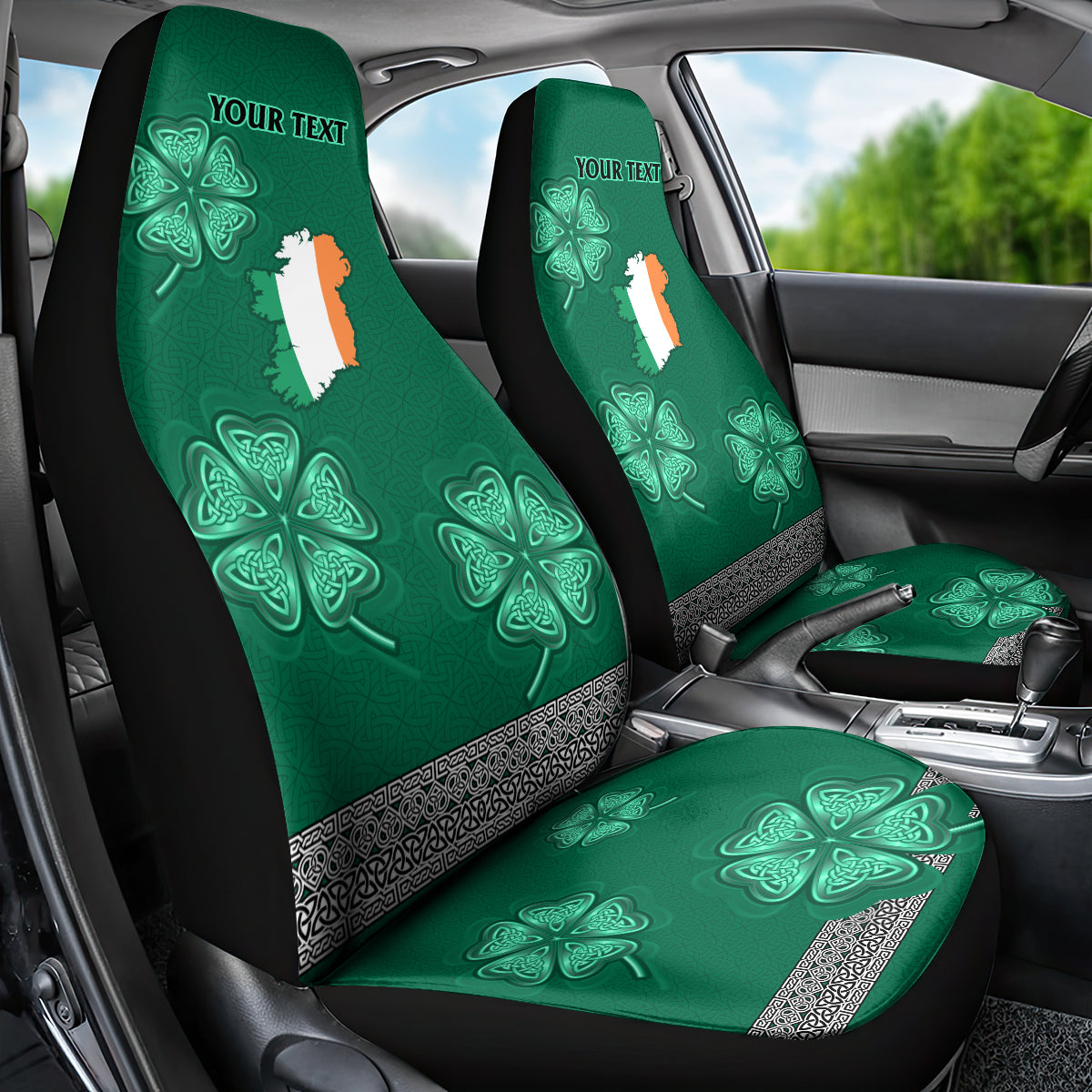 Irish Celtic Cross and Harp with Ireland Shamrock Personalized Car Seat Cover LT9 - Wonder Print Shop