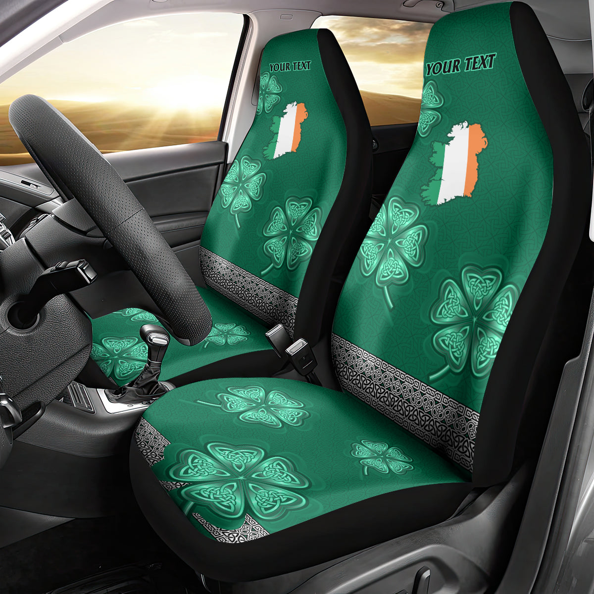 Irish Celtic Cross and Harp with Ireland Shamrock Personalized Car Seat Cover LT9 - Wonder Print Shop