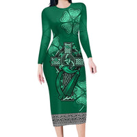 Irish Celtic Cross and Harp with Ireland Shamrock Personalized Family Matching Long Sleeve Bodycon Dress and Hawaiian Shirt LT9 - Wonder Print Shop