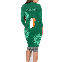 Irish Celtic Cross and Harp with Ireland Shamrock Personalized Family Matching Long Sleeve Bodycon Dress and Hawaiian Shirt LT9 - Wonder Print Shop