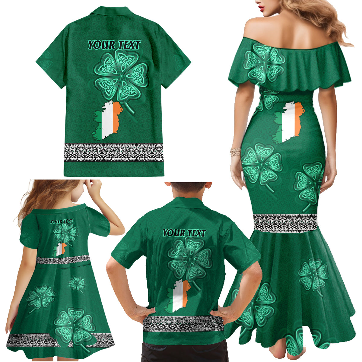 Irish Celtic Cross and Harp with Ireland Shamrock Personalized Family Matching Mermaid Dress and Hawaiian Shirt LT9 - Wonder Print Shop
