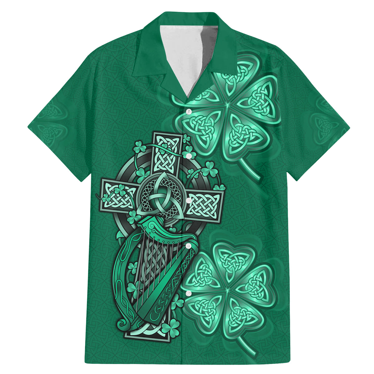 Irish Celtic Cross and Harp with Ireland Shamrock Personalized Family Matching Mermaid Dress and Hawaiian Shirt LT9 - Wonder Print Shop