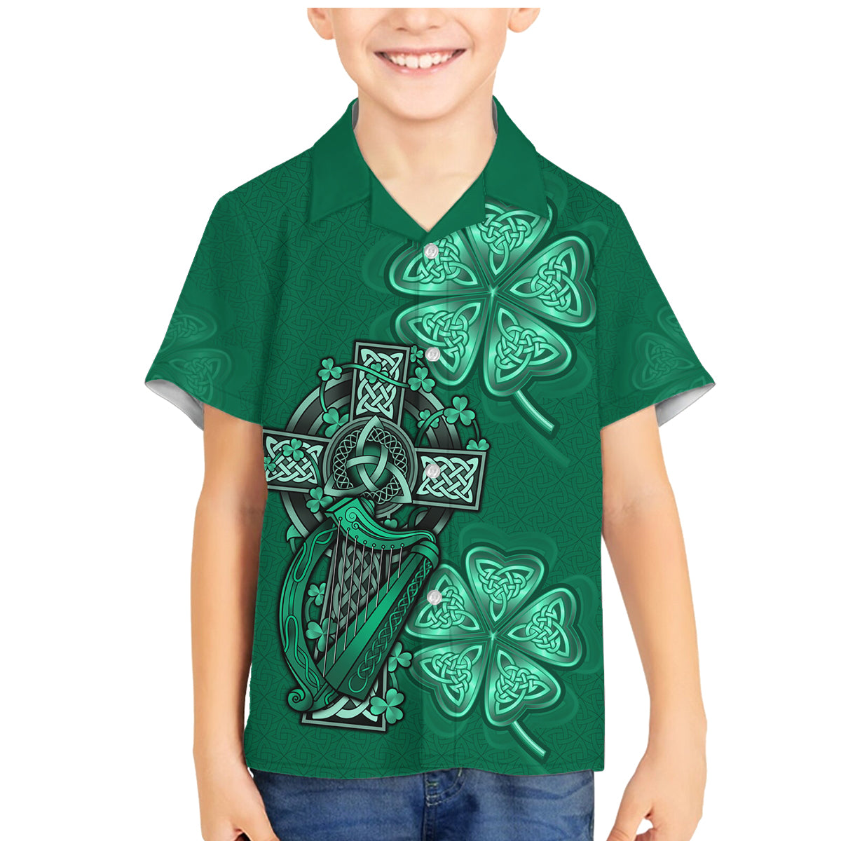 Irish Celtic Cross and Harp with Ireland Shamrock Personalized Family Matching Mermaid Dress and Hawaiian Shirt LT9 - Wonder Print Shop