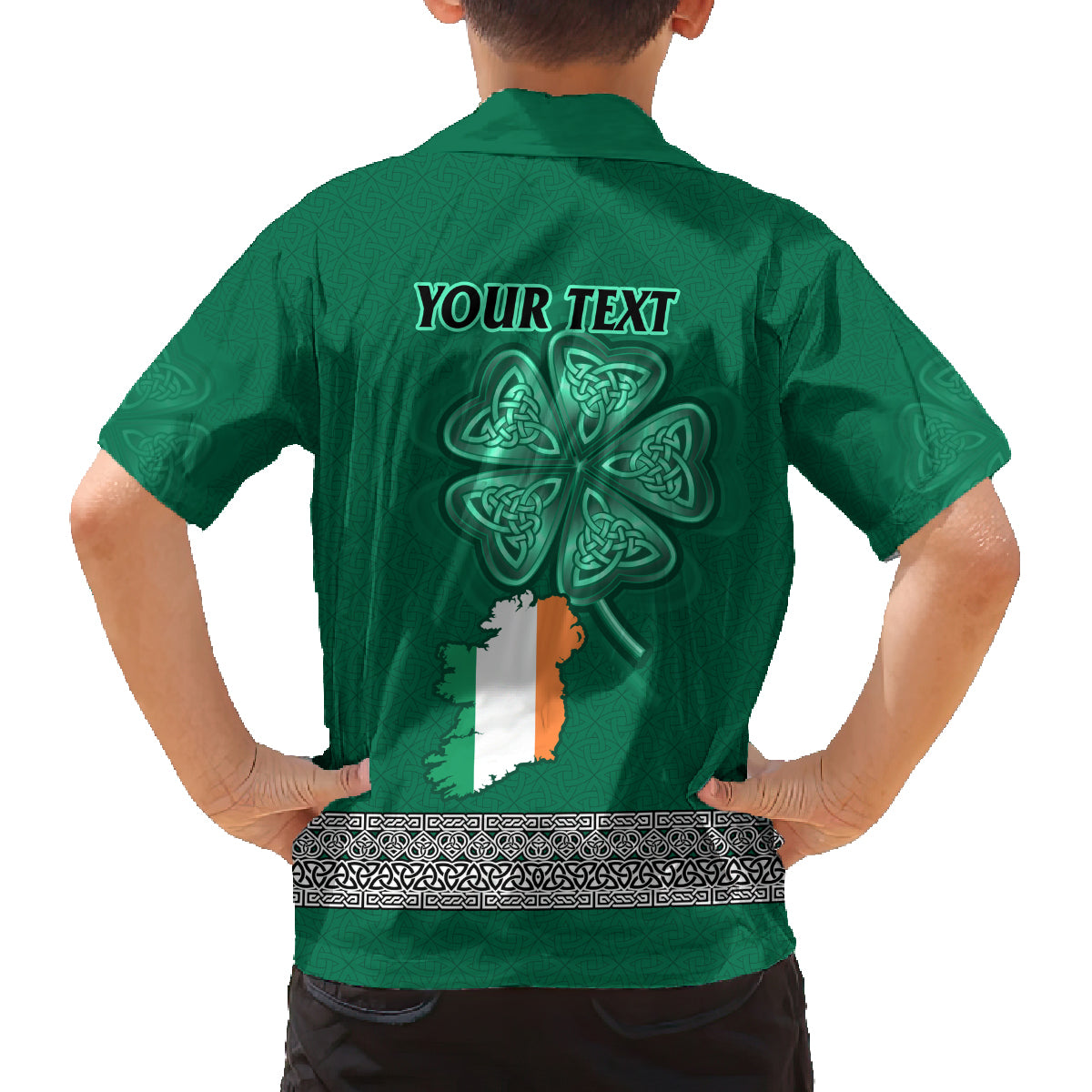 Irish Celtic Cross and Harp with Ireland Shamrock Personalized Family Matching Off Shoulder Maxi Dress and Hawaiian Shirt LT9 - Wonder Print Shop