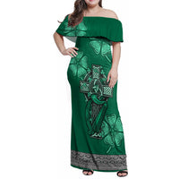 Irish Celtic Cross and Harp with Ireland Shamrock Personalized Family Matching Off Shoulder Maxi Dress and Hawaiian Shirt LT9 - Wonder Print Shop
