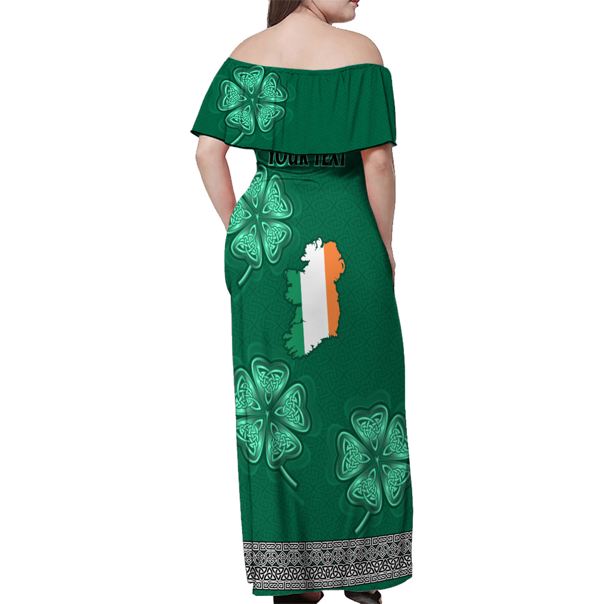 Irish Celtic Cross and Harp with Ireland Shamrock Personalized Family Matching Off Shoulder Maxi Dress and Hawaiian Shirt LT9 - Wonder Print Shop