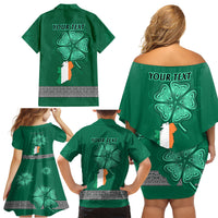 Irish Celtic Cross and Harp with Ireland Shamrock Personalized Family Matching Off Shoulder Short Dress and Hawaiian Shirt LT9 - Wonder Print Shop