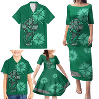 Irish Celtic Cross and Harp with Ireland Shamrock Personalized Family Matching Puletasi and Hawaiian Shirt - Wonder Print Shop