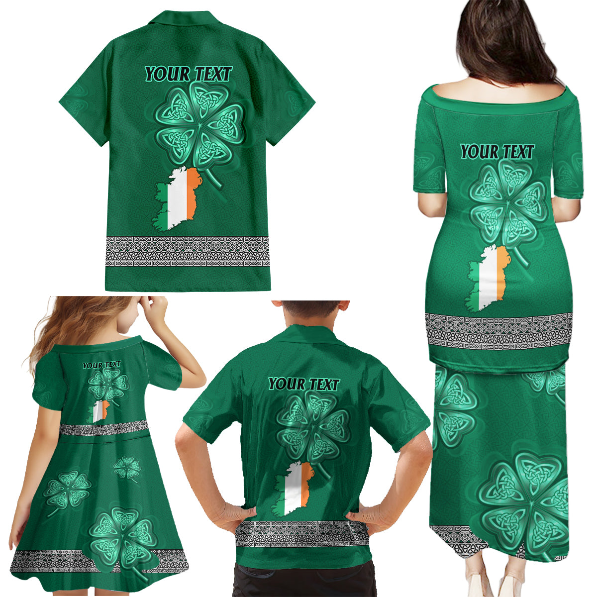 Irish Celtic Cross and Harp with Ireland Shamrock Personalized Family Matching Puletasi and Hawaiian Shirt - Wonder Print Shop