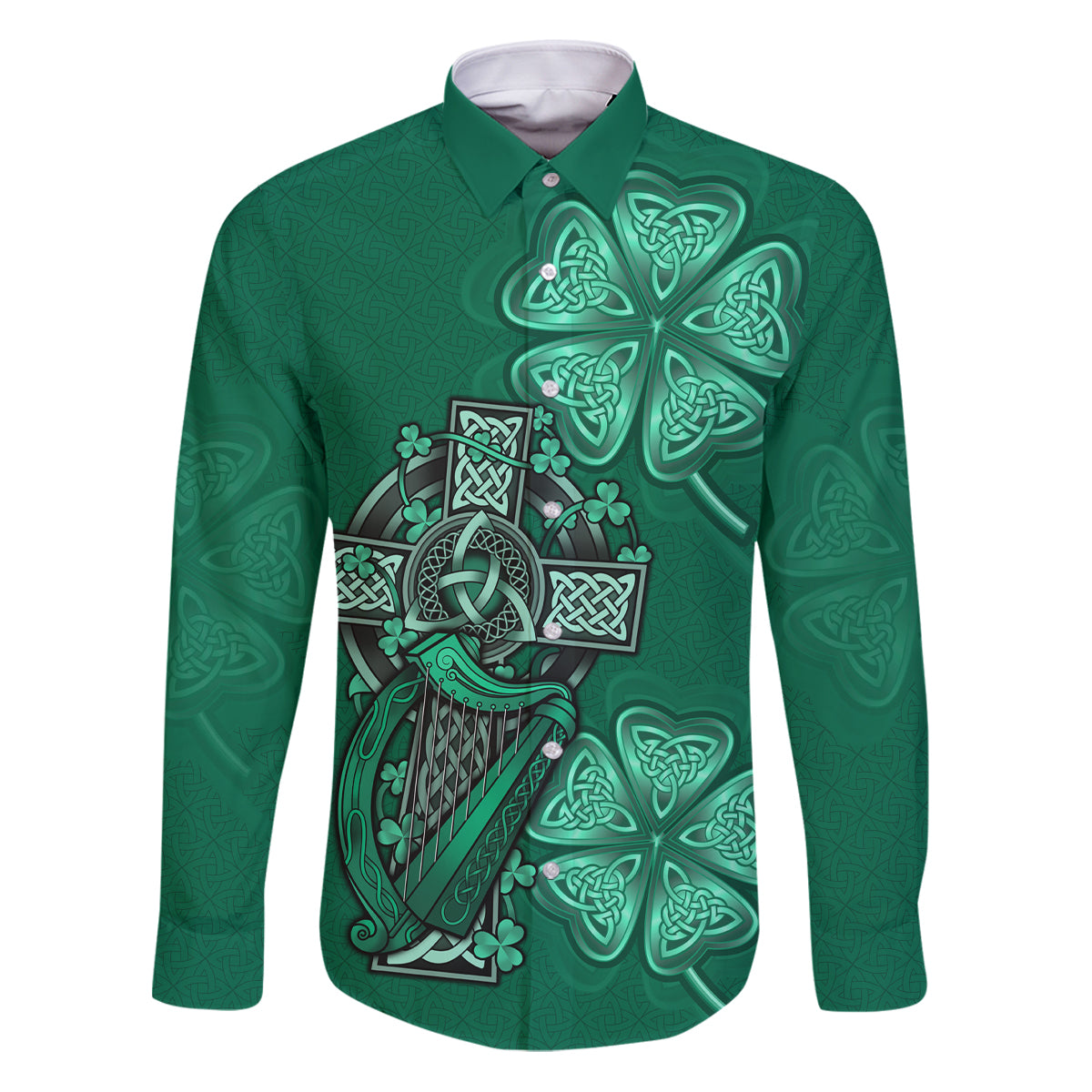 Irish Celtic Cross and Harp with Ireland Shamrock Personalized Family Matching Puletasi and Hawaiian Shirt - Wonder Print Shop