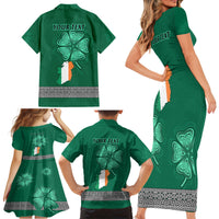 Irish Celtic Cross and Harp with Ireland Shamrock Personalized Family Matching Short Sleeve Bodycon Dress and Hawaiian Shirt - Wonder Print Shop