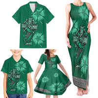 Irish Celtic Cross and Harp with Ireland Shamrock Personalized Family Matching Tank Maxi Dress and Hawaiian Shirt - Wonder Print Shop
