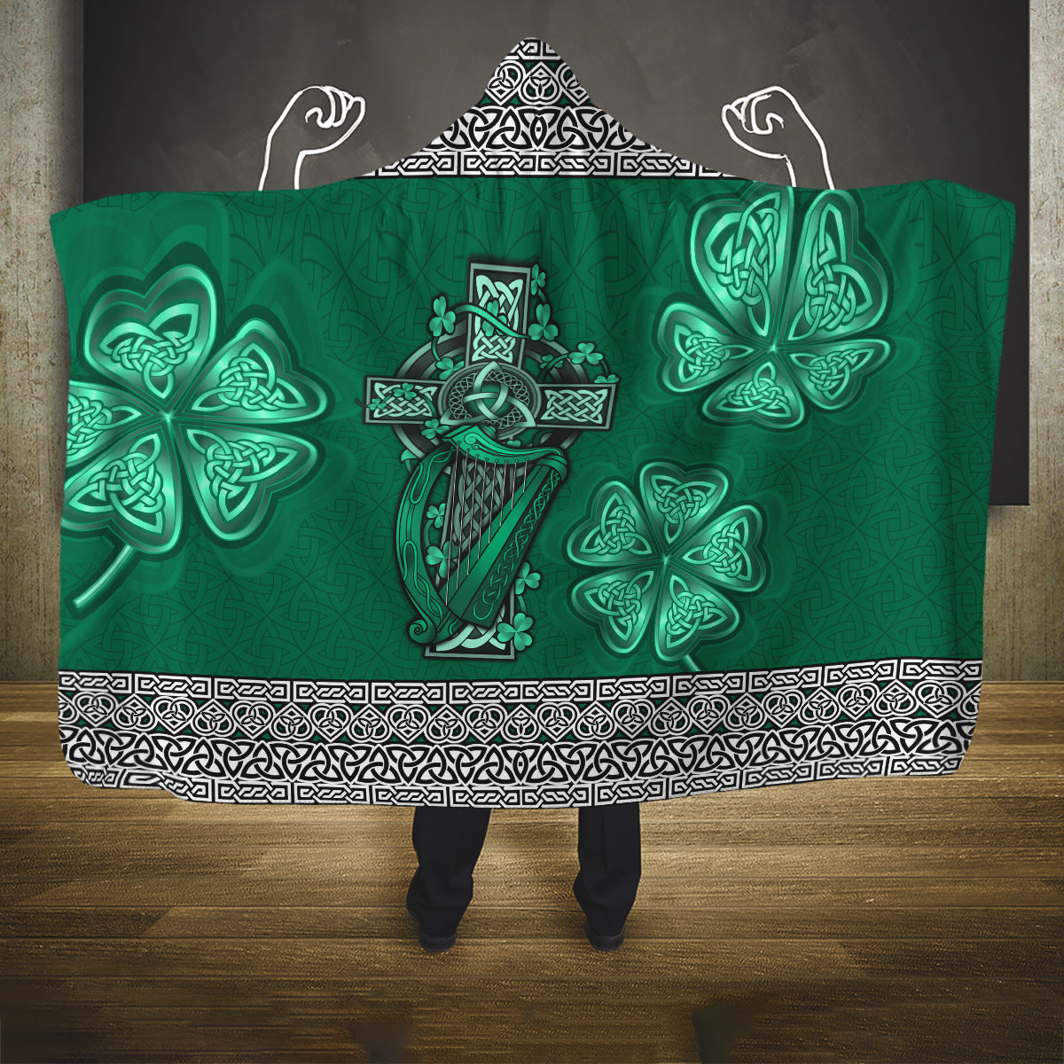 irish-celtic-cross-and-harp-with-ireland-shamrock-personalized-hooded-blanket