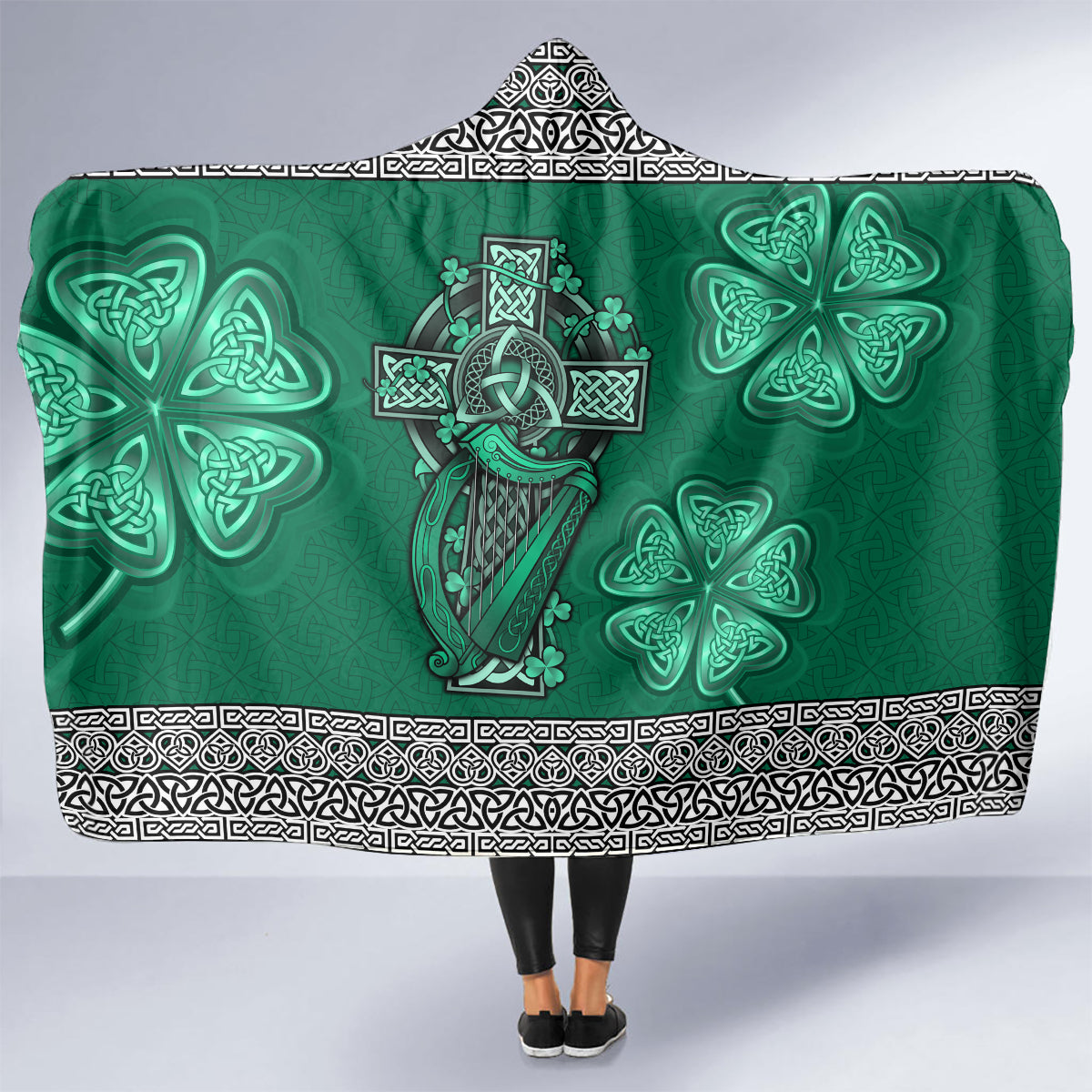 irish-celtic-cross-and-harp-with-ireland-shamrock-personalized-hooded-blanket