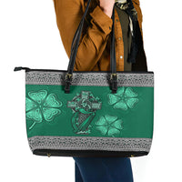 Irish Celtic Cross and Harp with Ireland Shamrock Personalized Leather Tote Bag - Wonder Print Shop