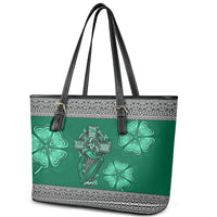 Irish Celtic Cross and Harp with Ireland Shamrock Personalized Leather Tote Bag - Wonder Print Shop