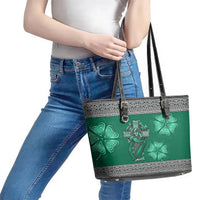 Irish Celtic Cross and Harp with Ireland Shamrock Personalized Leather Tote Bag - Wonder Print Shop
