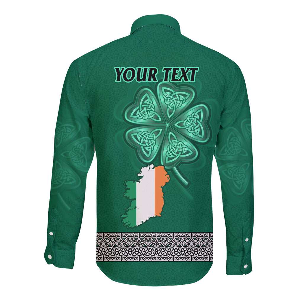 Irish Celtic Cross and Harp with Ireland Shamrock Personalized Long Sleeve Button Shirt - Wonder Print Shop