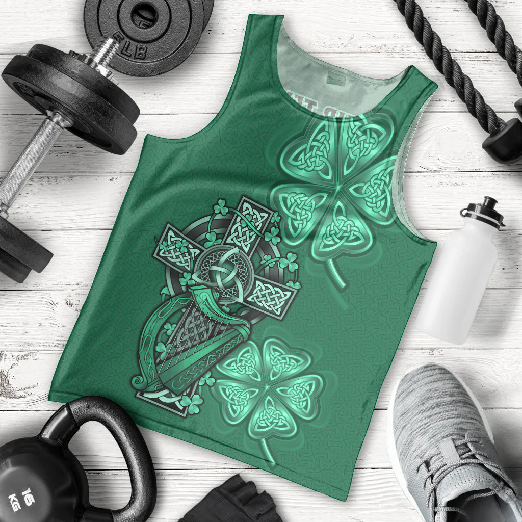 Irish Celtic Cross and Harp with Ireland Shamrock Personalized Men Tank Top - Wonder Print Shop