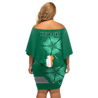 Irish Celtic Cross and Harp with Ireland Shamrock Personalized Off Shoulder Short Dress - Wonder Print Shop