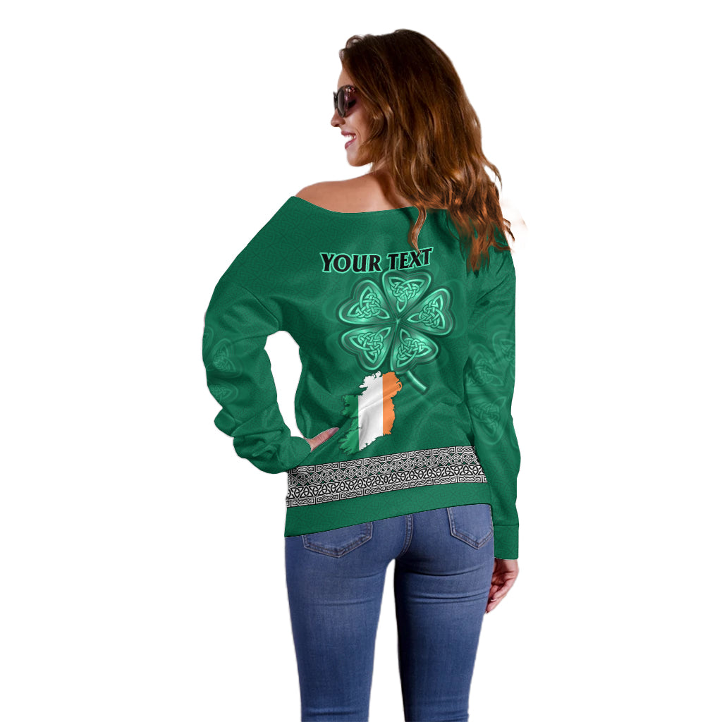 Irish Celtic Cross and Harp with Ireland Shamrock Personalized Off Shoulder Sweater - Wonder Print Shop