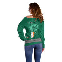 Irish Celtic Cross and Harp with Ireland Shamrock Personalized Off Shoulder Sweater - Wonder Print Shop