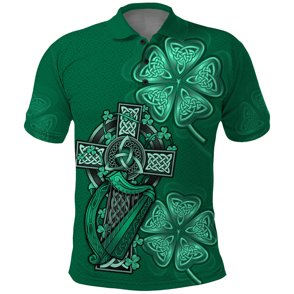 Irish Celtic Cross and Harp with Ireland Shamrock Personalized Polo Shirt - Wonder Print Shop