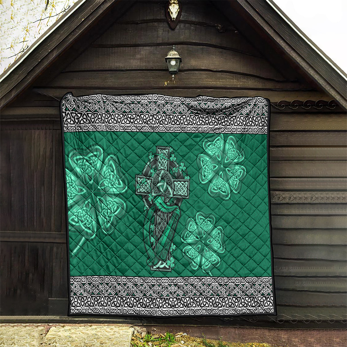 Irish Celtic Cross and Harp with Ireland Shamrock Personalized Quilt - Wonder Print Shop