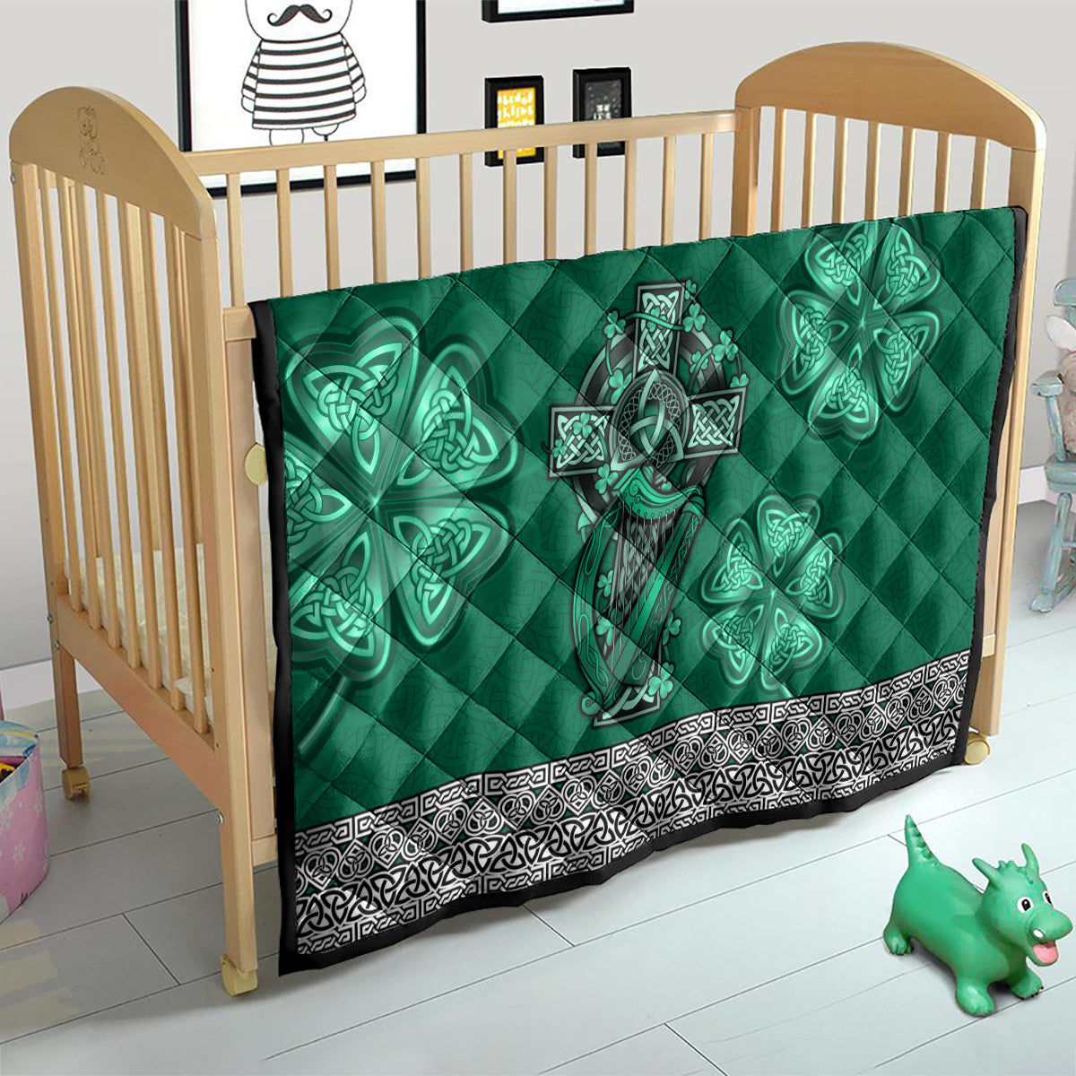 Irish Celtic Cross and Harp with Ireland Shamrock Personalized Quilt - Wonder Print Shop