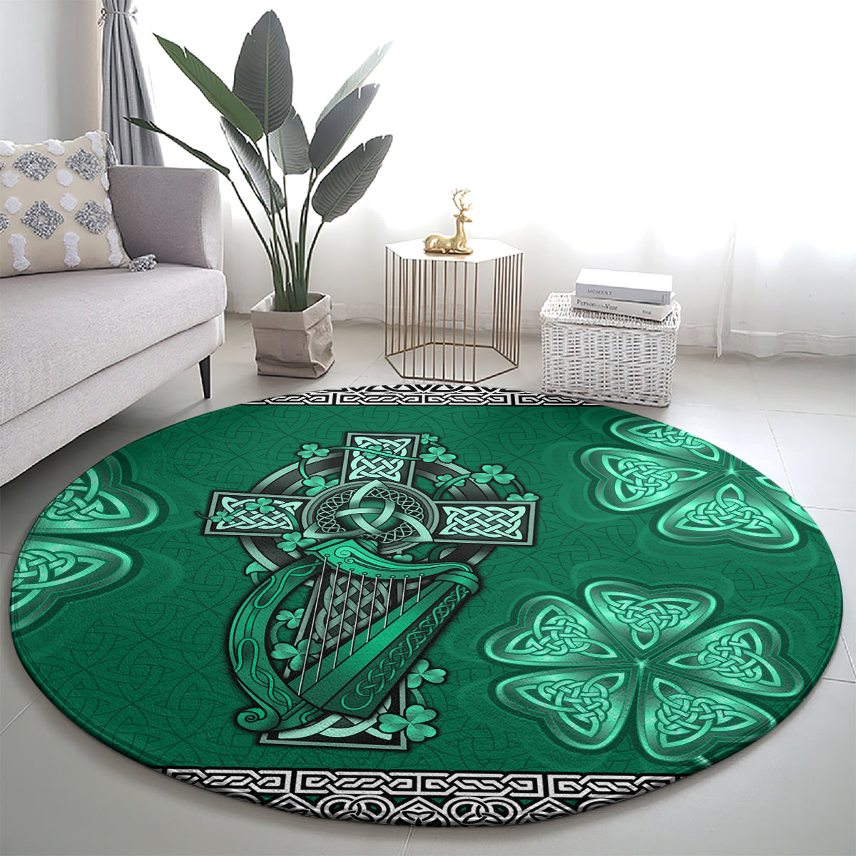 irish-celtic-cross-and-harp-with-ireland-shamrock-personalized-round-carpet