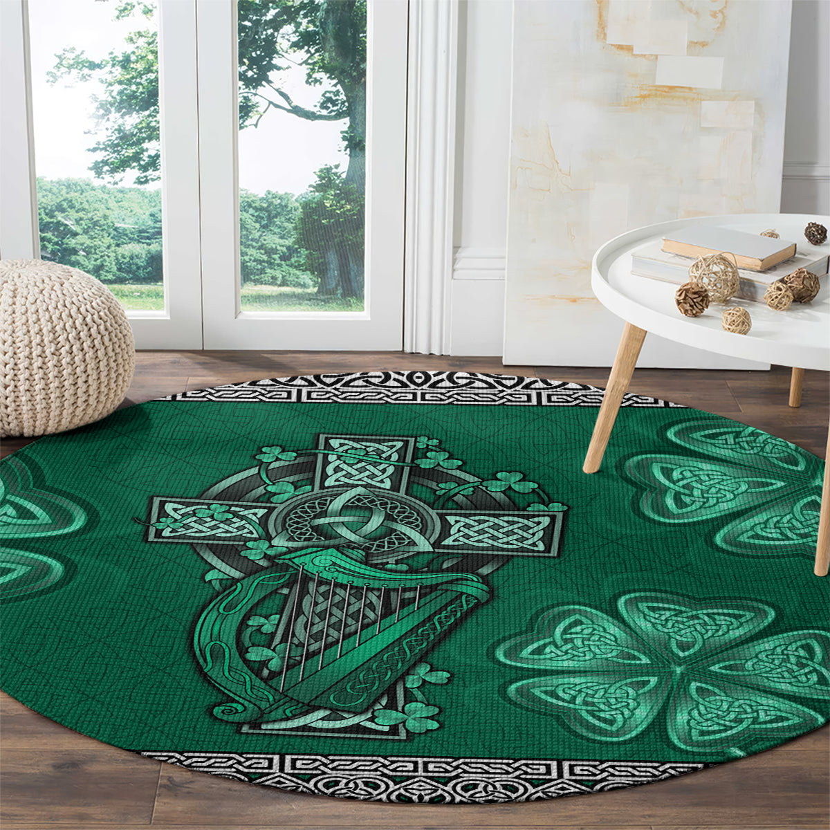 irish-celtic-cross-and-harp-with-ireland-shamrock-personalized-round-carpet