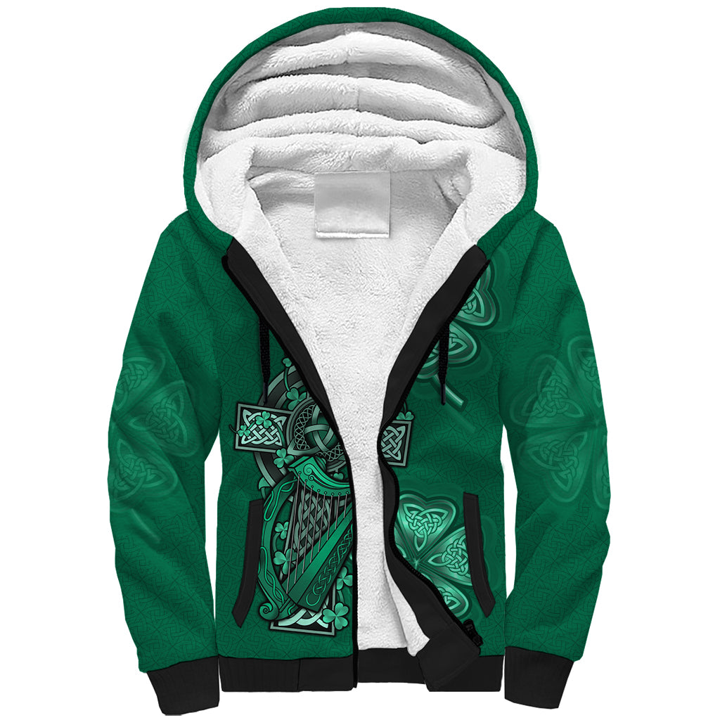 Irish Celtic Cross and Harp with Ireland Shamrock Personalized Sherpa Hoodie - Wonder Print Shop