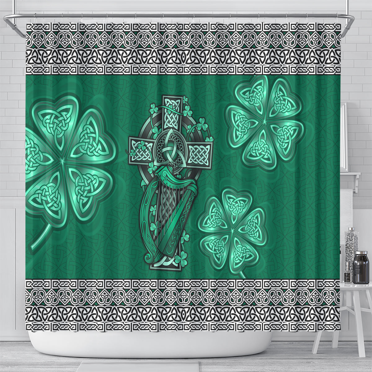 irish-celtic-cross-and-harp-with-ireland-shamrock-personalized-shower-curtain
