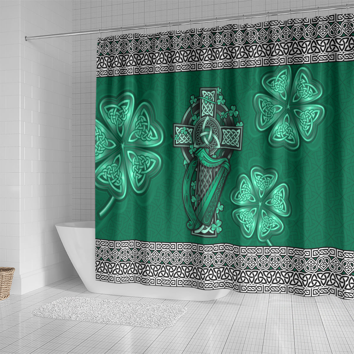 irish-celtic-cross-and-harp-with-ireland-shamrock-personalized-shower-curtain